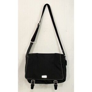 Coach Saddle Signature Messenger Black Canvas Bag F70293 Green Interior Unisex